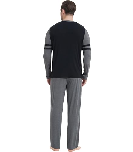 Image of NACHILA Mens Pajamas Set Viscose Made from Bamboo V Neck Top Sleep Pants | Elastic Waist with Drawstring,Soft ,Tagless Comfort,Moisture Wicking,All season Loungewear Set, Jogger Sweatpant,Match set