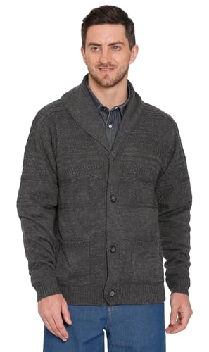Men's Jacquard Knit Shawl Collar Cardigan Button Front Pockets