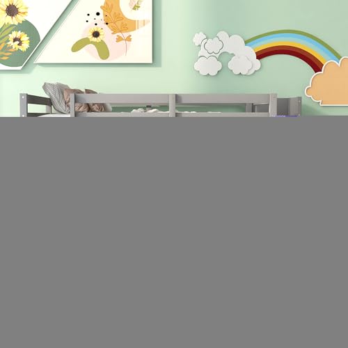 Image of Bellemave Bunk beds Full Over Full Size Slide and Stair, Low bunk Bed for Kids,Grey