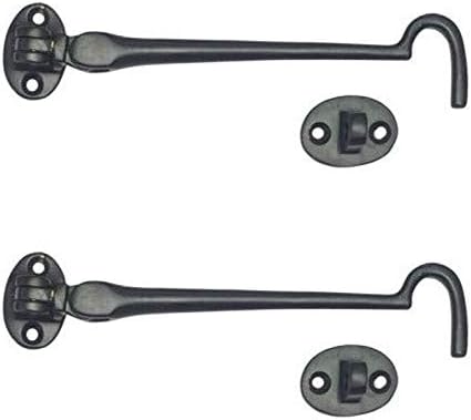 Adonai Hardware 6" Plain Brass Window Cabin Hook (Black Powder Coated) (Supplied as 2 Pieces per Pack)