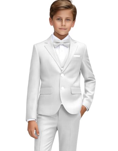 Conjunto de Traje Formal para Niños de Leader of the Beauty Traje de Boda para Niños Trajes de Comunión Cintura Ajustable para Niño Pequeño Adolescente, blanco, 12 años