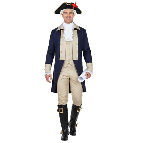 MeeroleCos George Washington Costume for Men Complete 6Pcs 18th Century Colonial Military Uniform Hamilton Founding Father Outfit (Navy Small)