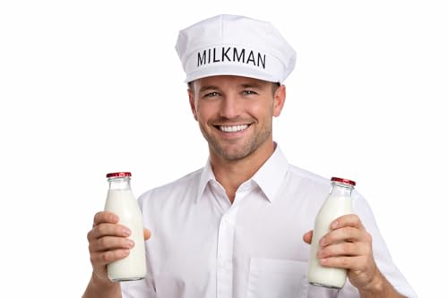 Milkman Hat | Retro Milk Delivery Hat | Milk Man Cap | Classic Dairy Delivery Driver Hats | Milkman Costume Accessories | 1950s Retro Costume Accessory | Delivery Man Costume | White | 4 X 10