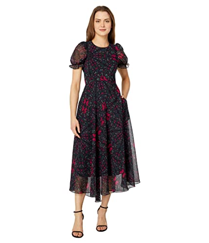 Ted Baker Daniaa Abgestuftes Midikleid mit ger schten Puff rmeln, schwarz,...