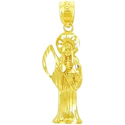 Dijes De Oro Santa Muerte Joyara Collar con colgante de dije religioso - La Santa Muerte Oro 9 quilates (2,5 cm) (Longitud de cadena disponible 40 cm - 45 cm - 50 cm - 55 cm) 45 cm