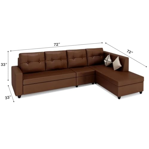 Image of FURNY - Nathanie 6 Seater Leatherette RHS L Shape Sofa Set (Brown) | Durable Comfort | Modern Design | Ideal for Living Room