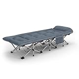 Roll Away Beds for Adults Skin-Friendly Fabric, Strong Load-Bearing Capacity, with Side Pockets, Folding Cots for Adults for Home, Office, Camp, Travel, Vacation(Gray)