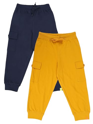 Image of KiddoPanti Boys Cotton Joggers | 100% Cotton Single Jersey | 2 Side Cargo Pockets with Flap | Elasticated Waist Band with Functional Drawcord | Soft & Breathable Track Pants