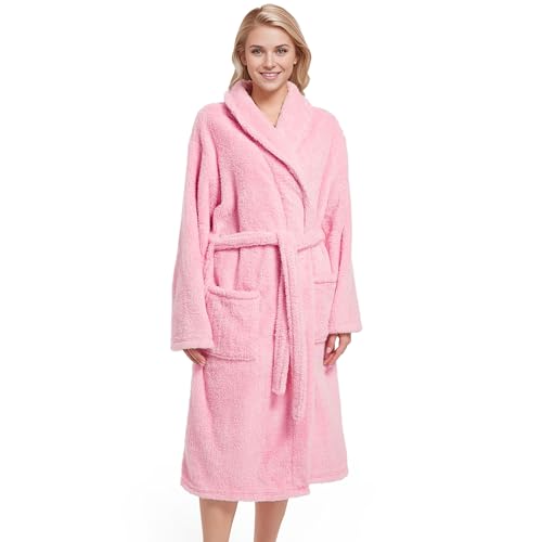 Inner Wish Womens Plush Fleece Robe, Cozy Warm Bathrobe Fuzzy Female Spa Robe With Pockets