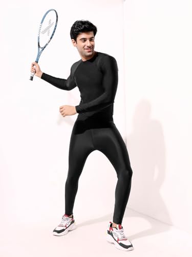 Image of LYCOT Men's Polyester Compression Full Pant /Tights /Legging for Gym Fitness, Running, Cycling, Yoga Fit Multi Sports, Cricket, Football, Badminton, & Other Outdoor Wear