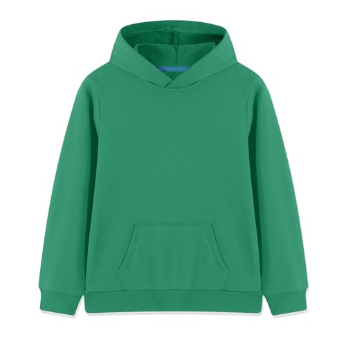 Phedrew Kids Cotton Hoodies Toddlers Fall Fashion Outfits Pullover Hooded Sweatshirts with Pocket for Boys and Girls2-14 Years Green
