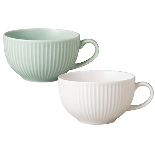 OGURA ザ・ヴェセル スープカップ マグ 軽量 390ml 電子レンジ 食洗機対応 美濃焼 日本製 2個セット (ホワイト+ミント)