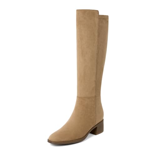 VIUGJNEX Knee High Boots for Women Stretchy Low Heel Chunky Tall Boots