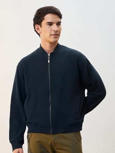 Image of Nobero Men's Premium Fleece Bomber Jacket | 280 GSM Fabric | Regular Fit Zip-Up Outerwear | Shirt Collar | Ribbed Cuffs & Hem | Casual Winter Layering Jacket