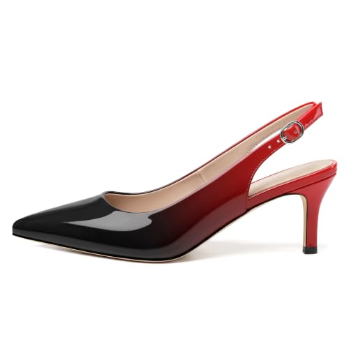 Image of NUMALEO Slingback Heels for Women Pointed Close Toe Kitten Heels Patent Pumps Dress Party Comfy Heeled Sandals Stiletto 2.5 Inch Dress Shoes