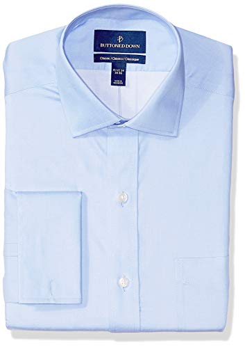 BUTTONED DOWN Men's Classic Fit French Cuff Micro Twill Non-Iron Dress Shirt, Light Blue, 16