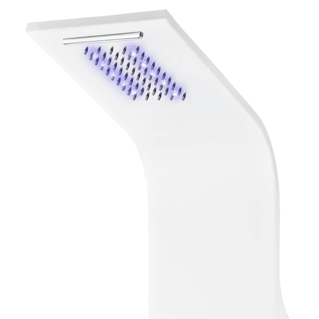 Panel de ducha de aluminio blanco con iluminación LED, sistema de ducha con ducha de lluvia, cascada, ducha de mano y chorros de masaje, columna de ducha Wellness para cuarto de baño, 20 x 44 x 130 cm