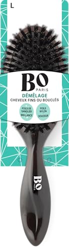 Bo...Paris - Collection Essentiel - Brosse à Cheveux spécial démêlage - Brosse à Cheveux en Poils de Sanglier & Nylon - Brosse pour Cheveux bouclés ou Fins - Lot de 1