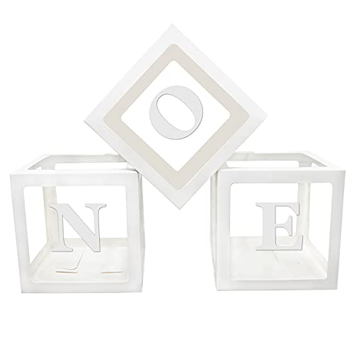 First Birthday Balloon BoxesBaby Boxes with Letters for Baby ShowerClear Baby Shower Decorations Block BoxesTransparent Balloon Box Backdrop for Baby ShowerBirthday PartyGender Reveal Party (White)