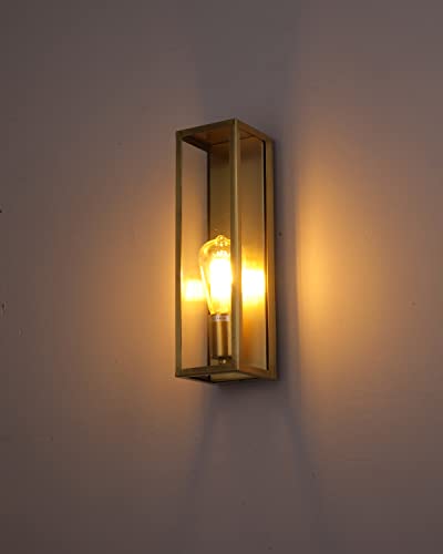 Boca Do Lobo Outdoor Light Fixture, Exterior Wall Sconce, Brushed Brass Frame Wall Light With Clear Glass Shade For Porch, Garage, Patio, Doorway, Hallway #TOP2