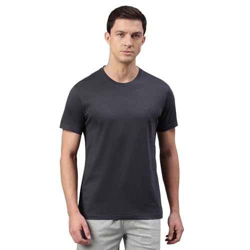 Van Heusen Men's Cotton Solid Regular Fit T Shirt (Ihts1Lsle60052_Slate) Grey