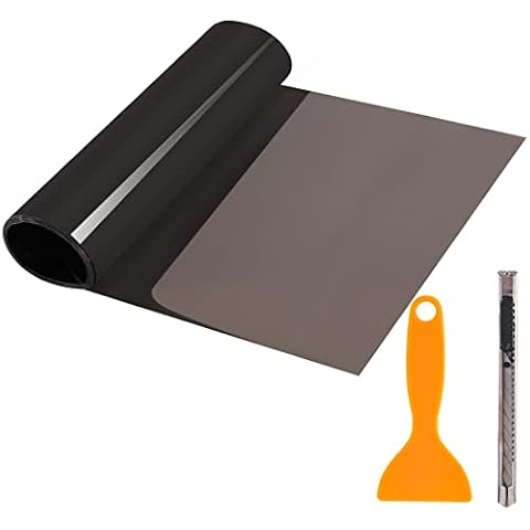 2PCS 12 by 48 inches Self Adhesive Car Light Sticker, Smoke Fog Light Taillight Headlight Tint Chameleon, Vinyl Film Sheet Sticker with Squeegee + Cutter (Light Black) Cover