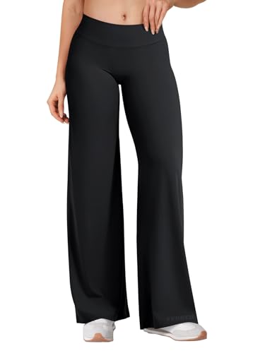 YEOREO Women's Low Rise Straight Leggings Bottoms Workout No Front Seam 31.5' Wide Leg VitaWeave Gym Yoga Pants Black