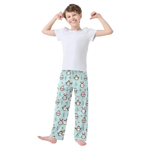 ZZXXB Penguin Gift Tree Boys Long Pants Soft Trousers Elastic Waist Kids Lounge Bottoms with Pockets S-XL2