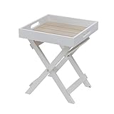 Cape Cod Cocktail Tray Table, White and Pale Wood Tones, Natural Wood and MDF Shiplap, 11 ¾ L x 11 ¾ W x 14 ¼ Inches