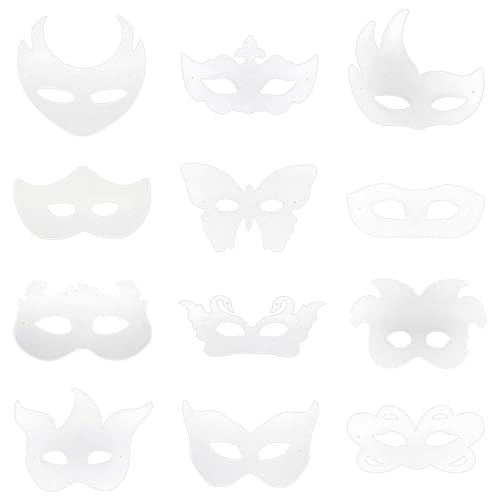 Generisch Lot de 12 masques de carnaval en papier à personnaliser pour les fêtes d'enfants, les fêtes de carnaval (blanc, taille unique)