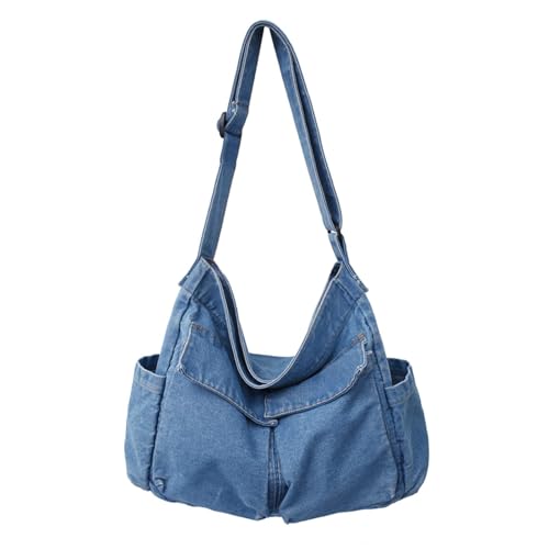 Image of Denim Shoulder Bag Canvas Messenger Bag for Women Men Tote Bag Casual Retro Aesthetic Crossbody Bag Handbag