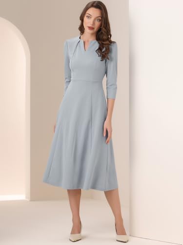 Image of Allegra K Womens 3 /4 Sleeve A-Line Business Work Formal Midi Dress