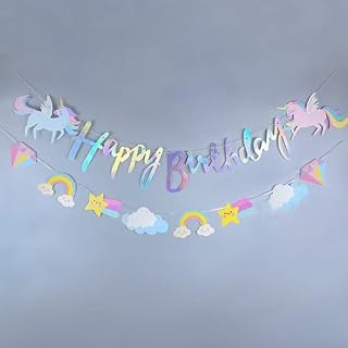 Happy Birthday Unicorn Banner Pennant Unicorn Themed Party Supplies Favors Bunting Banners with Sparkle Gold Glitter for Kids Girls Birthday Wall Door Decoration