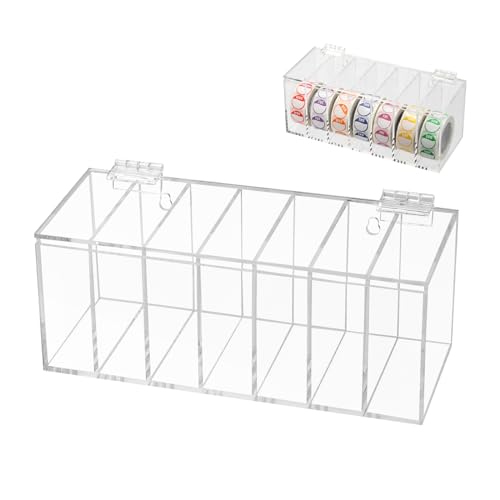 KVMORZE Adjustable Label Dispenser 7-Slot, Acrylic Wall Mountable Day of The Week Covered Sticker Roll Dispenser, Transparent Home Organization Box for Weekly Stickers, Jewelry, Coffee Bean, Perfumes