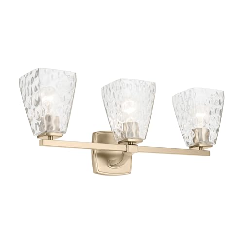 Image of Kichler Marant 21.25 inch 3-Light Bathroom Vanity Light Fixture with Clear Water Glass in Champagne Bronze for Mirror, Modern Wall Mount Over Vanity (21.25 inch W x 9.5 inch H), 55216CPZWTR