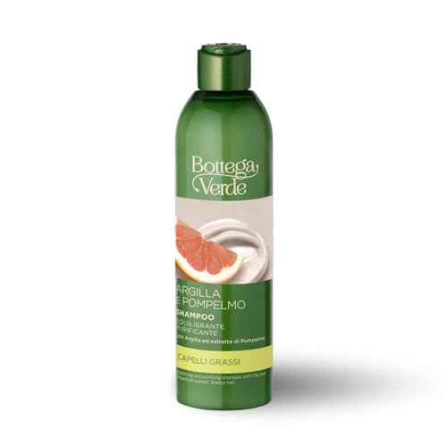 Bottega Verde - Shampoo Argilla e Pompelmo, Shampoo per Capelli Grassi, 250 ml, Azione Equilibrante e Purificante, con Argilla e Estratto di Pompelmo