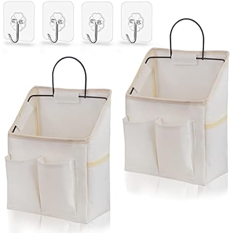 LYroo White Wall Linen Organizer Wall Basket 2 Pack Waterproof Wall Hanging Bag with Sticky Hook for Bathroom Kitchen Dormitory Cover