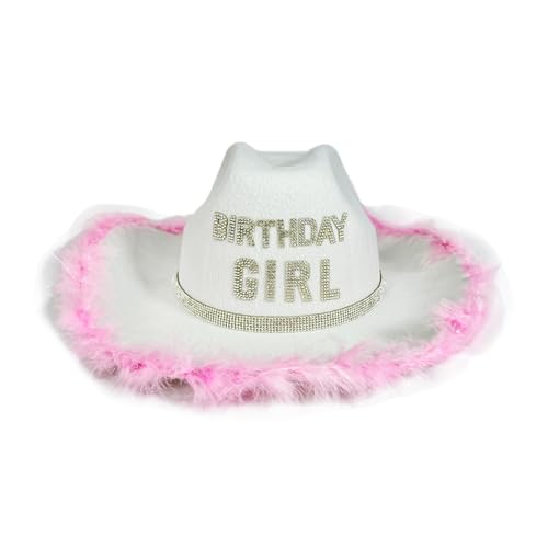 Feathered Birthday Girl Hat with Adjustable Chin STRPS Rhinestones Decoration Party Hat for Girl Birthday Photography4