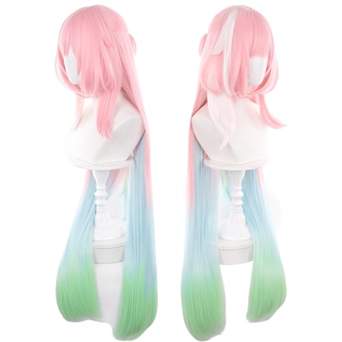 Image of Anime Pink Green Blue Gradient Long Wig Beauty Female Halloween | Pre-shaped Heart Hairstyle Halloween,Christmas,Comic con,Game Show Heat Resistant Fiber Breathable Rose Mesh Inner Free Cap