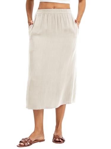 Women's Linen Blend Midi Skirt Reversible Front-Back Slit Design with Side Pockets4