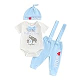 Mothers Day Baby Boy Outfit First Mothers Day Onesie Short Sleeve Romper Suspender Pants Set Newborn Baby Boy Clothes(E-Blue Mom,3-6 Months)