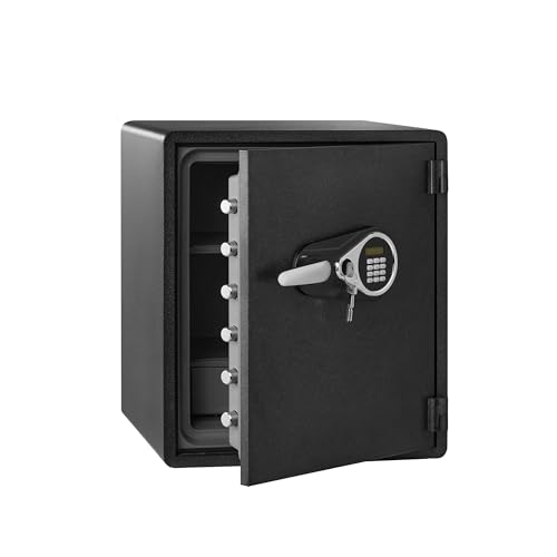 Amazon Basics Fireproof and Waterproof Safe Box with Digital Keypad Electronic Lock, Fire Resistant, Interior Lighting, Removable Shelf, for Home Use, 2.13 Cubic Feet, 24"H x 20.87"W x 19"D, Black by Amazon Basics - Used condition - US$363.36