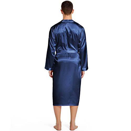 Image of ZUEVI Men's Kimono Robe Silk Satin Long Sleeve Spa Bathrobe Lightweight Soft Silky Pajamas Robes
