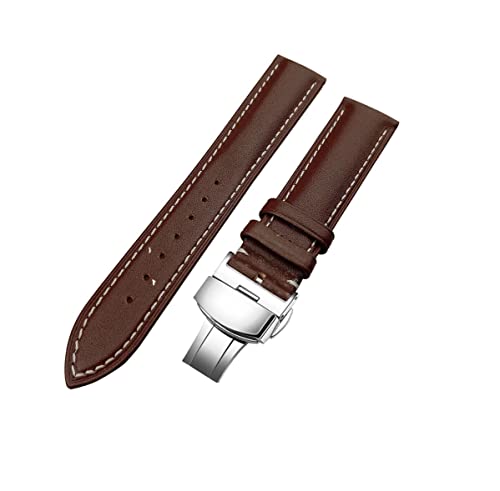 Image of 18mm 19mm 20mm 21mm 22mm 23mm 24mm Genuine Leather Butterfly Deployment Clasp Buckle Watch Band Strap Black Dark Brown TAN Blue Rose Black Gold White