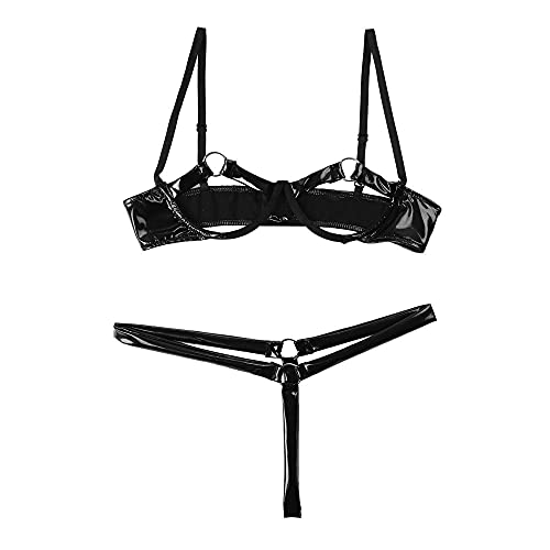 Soutien-gorge noir érotique et string assorti pour pimenter vos soirées romantiques en duo