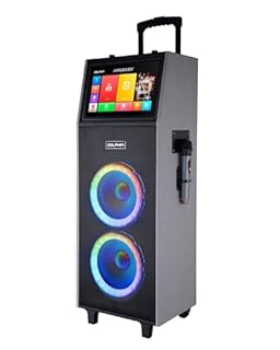 Dolphin KB-2100R Dual 10" Rechargeable Karaoke Speaker with Touchscreen Tablet - HDMI, Voice Modulation, Android & iOS Mirroring Includes 2 Wireless Microphones