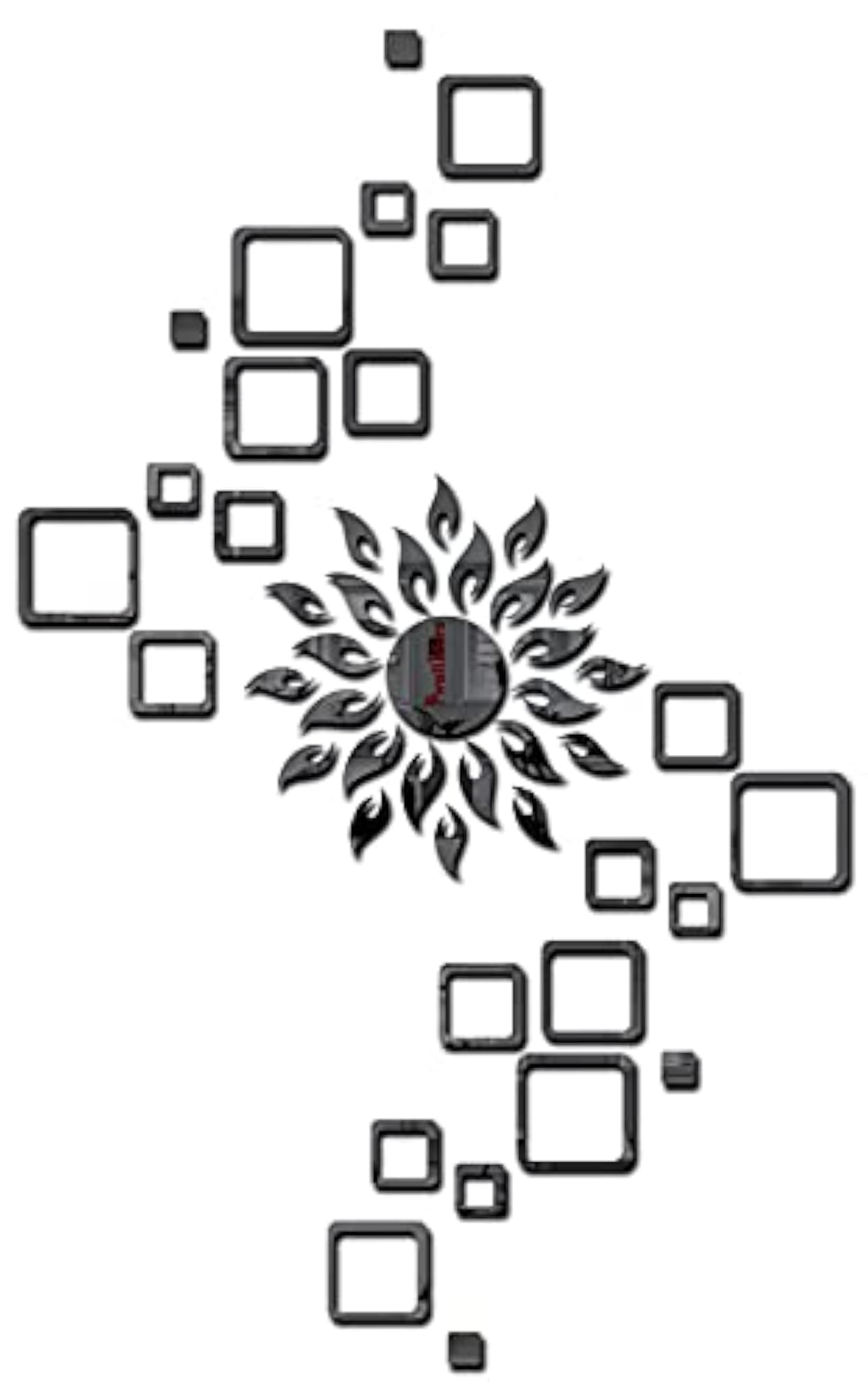 Acrylic Sun with 24 Square Mirror Stickers for Wall Decor