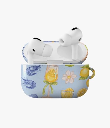 Image of Sicilian Summer Glossy Case Compatible with AirPods Pro 2, Cute Lemon Cocktail and Shrimp Protective Hard Cover, Aesthetic Italian Vacation Earbud Accessories for Women