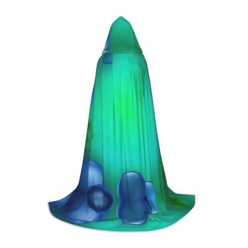 Cape à capuche longue imprimée bleu sarcelle pour éviter un costume banal