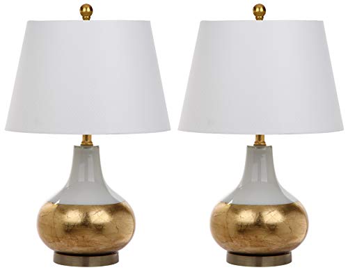 Safavieh Lighting Collection Nova White/ Gold Glass 24-inch Bedroom Living Room Home Office Desk Nightstand Table Lamp (Set of 2) - LED Bulbs Included Safavieh Lighting Collection Nova White/ Gold Glass 24-inch Bedroom Living Room Home Office Desk Nightstand Table Lamp (Set of 2) - LED Bulbs Included